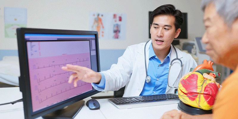 Doctor reviewing EKG with patient