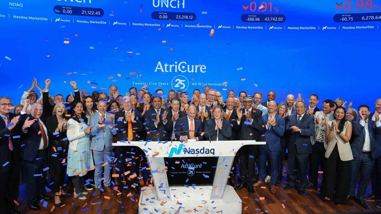 AtriCure team celebrates its 25th anniversary at the Nasdaq opening bell in New York
